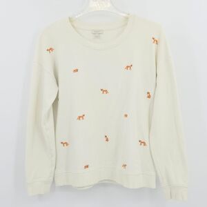 Talbots Crewneck Sweatshirt Top Womens Size Small Fox Embroidery Festive Boho
